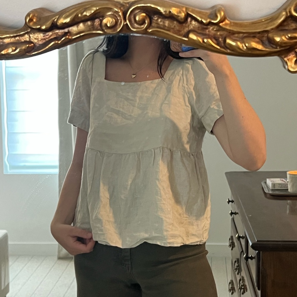 Mango Cream Square Neck Short Sleeve Blouse